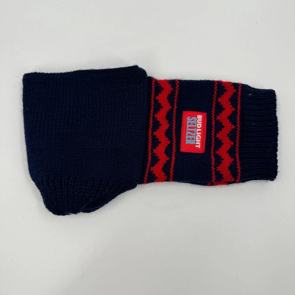 Bud Light Seltzer Hand Warmer Koozie Navy Red Fair‎ Isle Knit